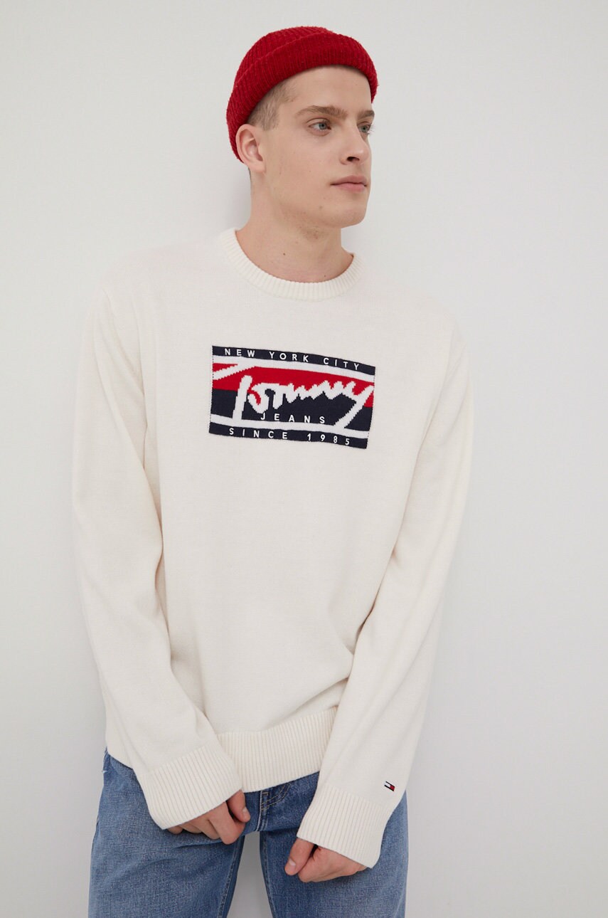 Tommy jeans pulover barbati, culoarea bej,