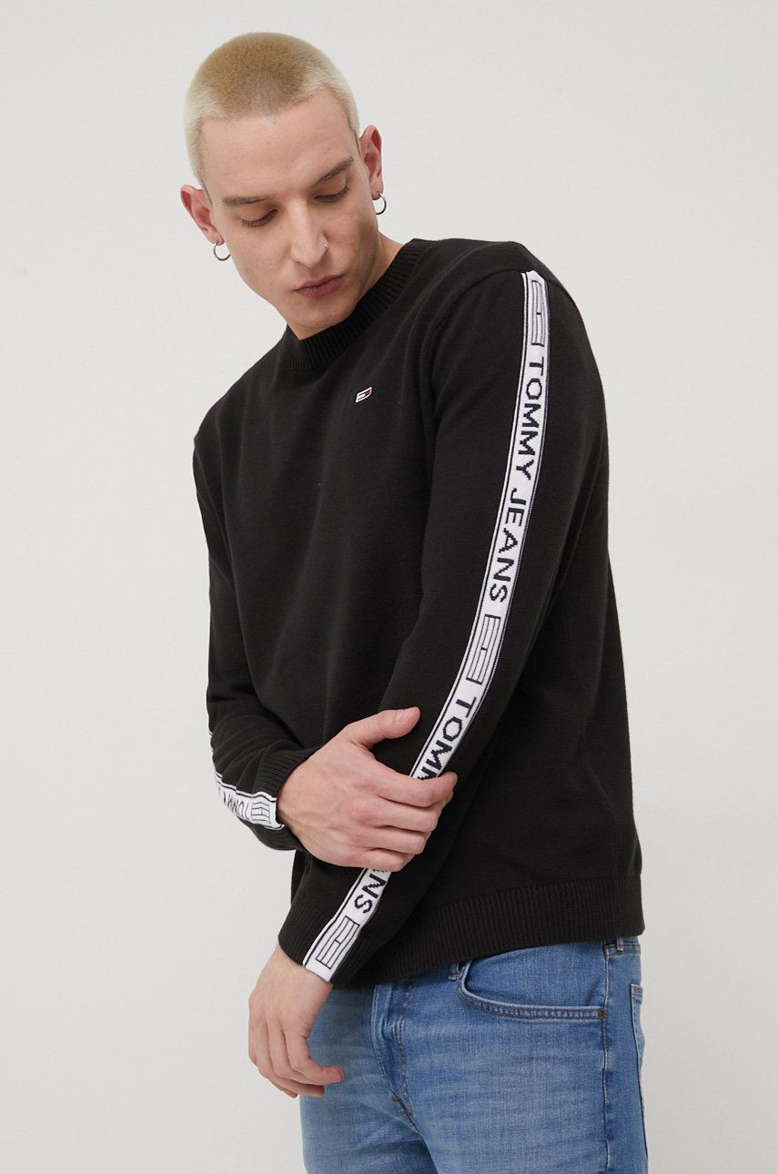 Tommy Jeans sweter bawełniany męski kolor czarny lekki
