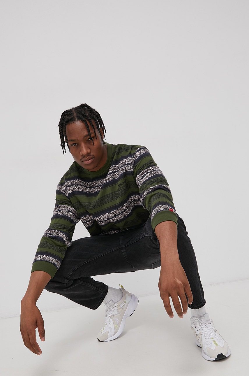 Levi's longsleeve din bumbac culoarea verde, modelator