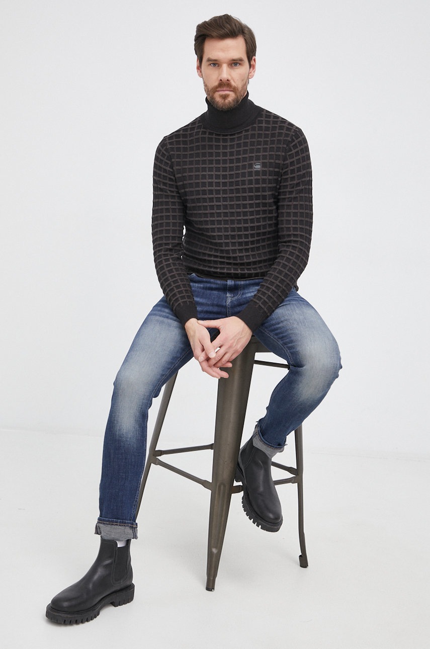 

Свитер G-Star Raw мужской цвет чёрный лёгкий с гольфом