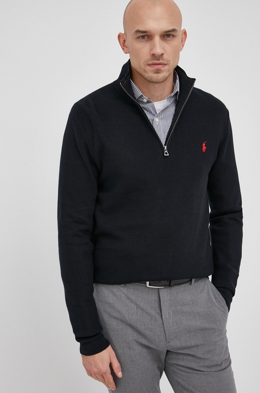 

Памучен пуловер Polo Ralph Lauren мъжки в тъмносиньо с ниско поло, Тъмносин