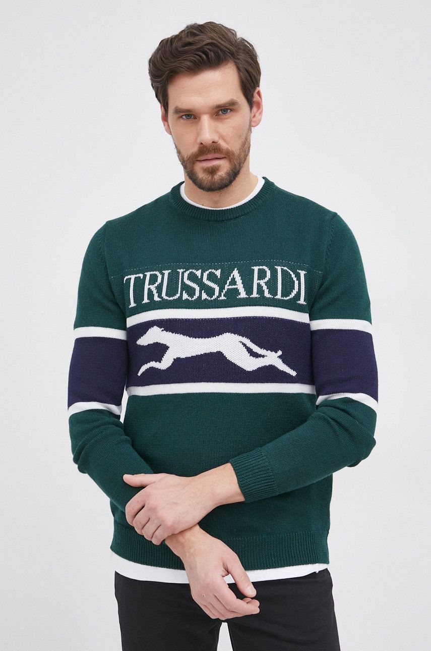Trussardi Sweter wełniany męski kolor zielony
