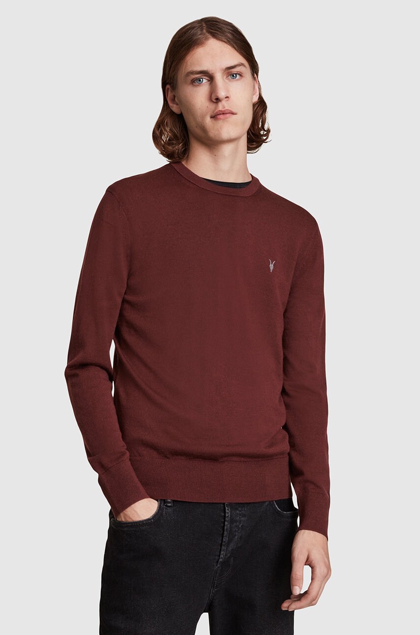Allsaints pulover de lână bărbați, culoarea bordo, light
