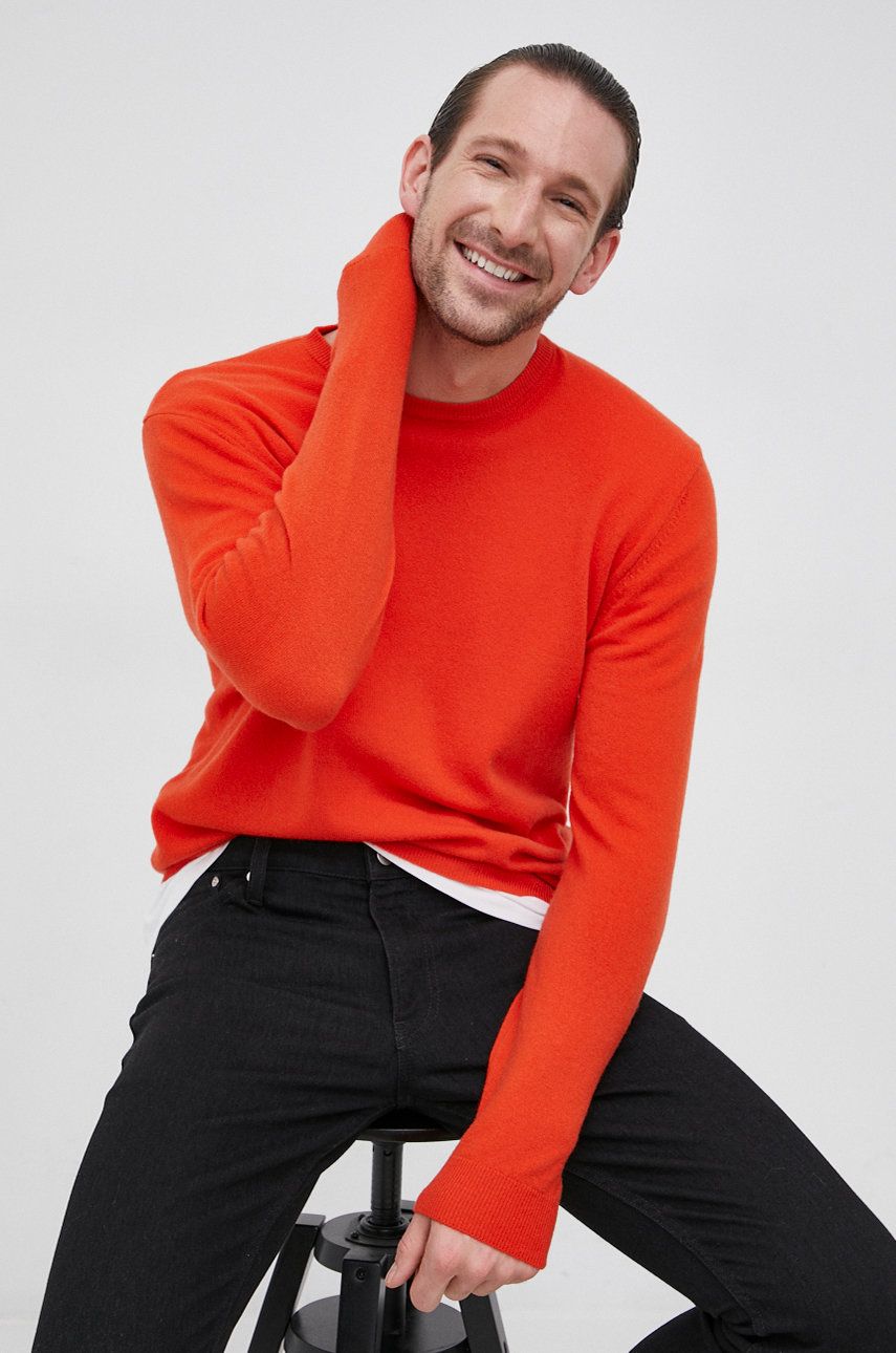 United Colors of Benetton pulover de lana barbati, culoarea portocaliu, light ANSWEAR
