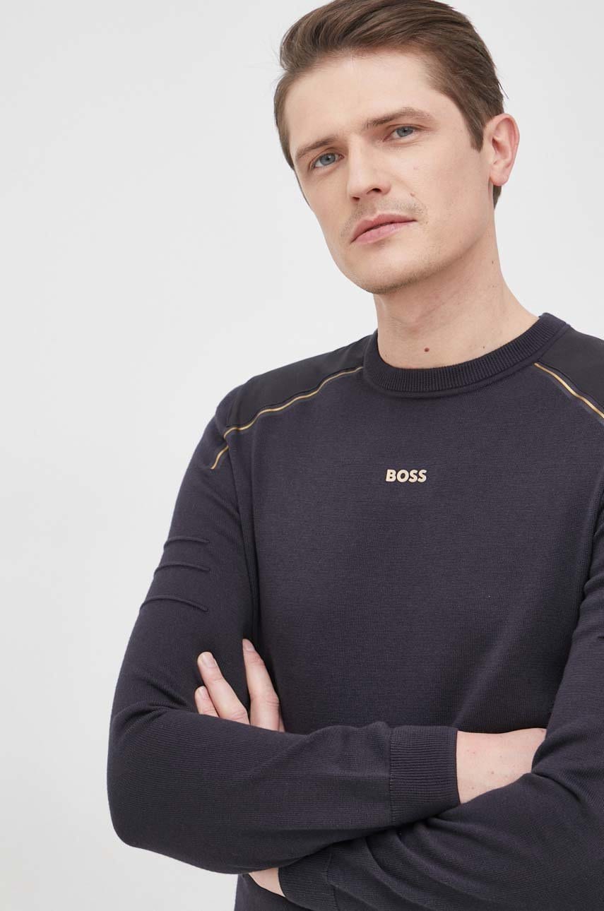 Boss pulover din amestec de lana boss athleisure barbati, culoarea albastru marin, light