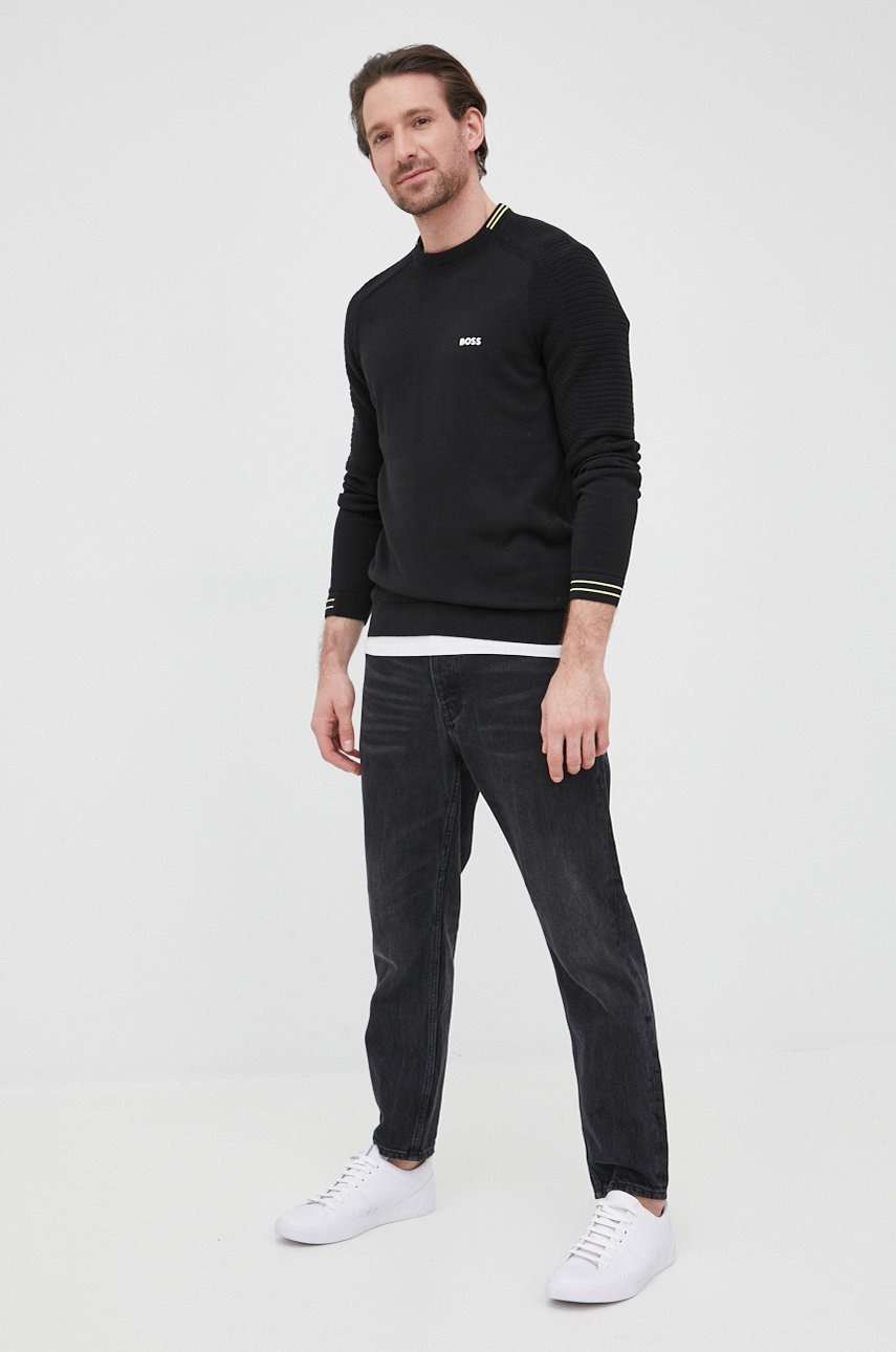 

Хлопковый свитер BOSS Boss Athleisure мужской цвет чёрный лёгкий
