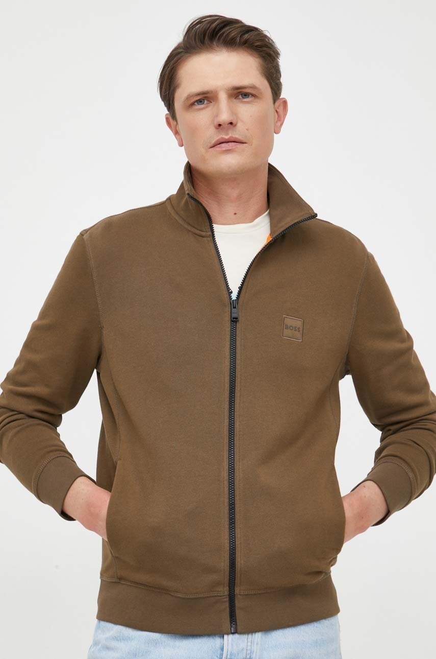

Памучен суичър BOSS CASUAL в сиво с изчистен дизайн, Зелен
