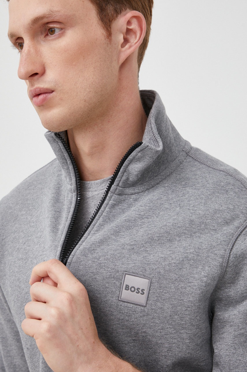 

Памучен суичър BOSS Boss Casual в сиво с изчистен дизайн, Сив