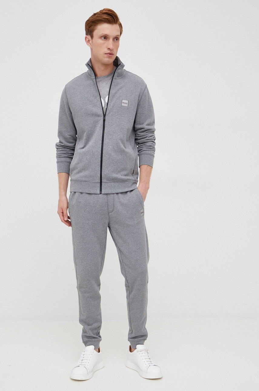 

Хлопковая кофта BOSS Boss Casual мужская цвет серый однотонная