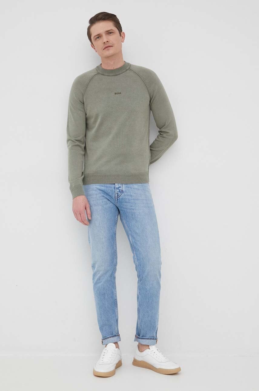 

Бавовняний светр BOSS Boss Casual чоловічий колір зелений легкий