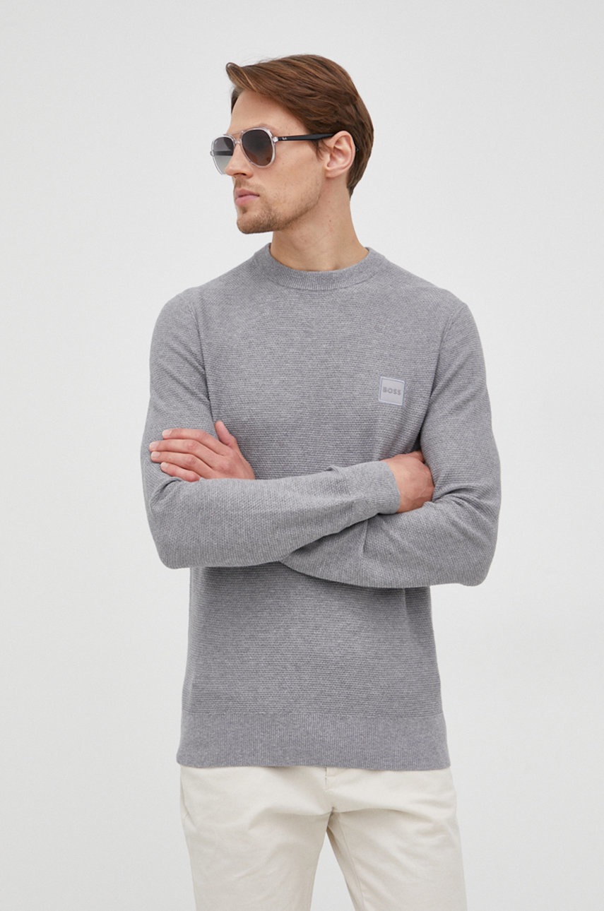

Пуловер с кашмир BOSS Boss Casual мъжки в сиво от лека материя, Сив