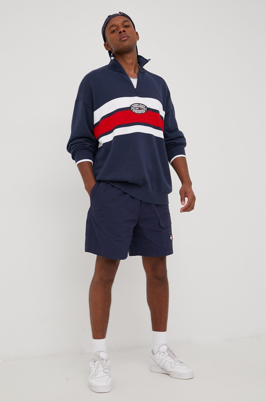 

Хлопковый свитер Tommy Jeans мужской цвет синий тёплый с полугольфом