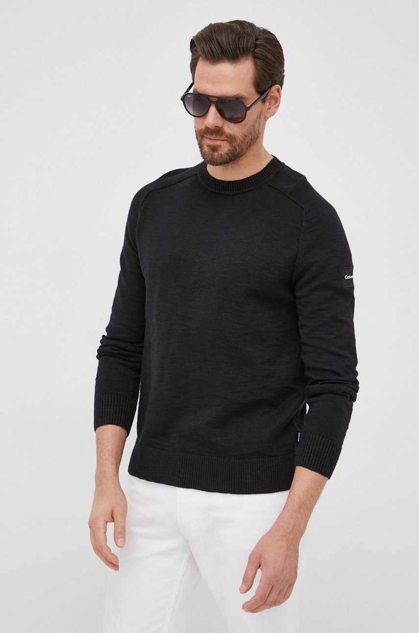 

Памучен пуловер Calvin Klein мъжки в черно, Черен