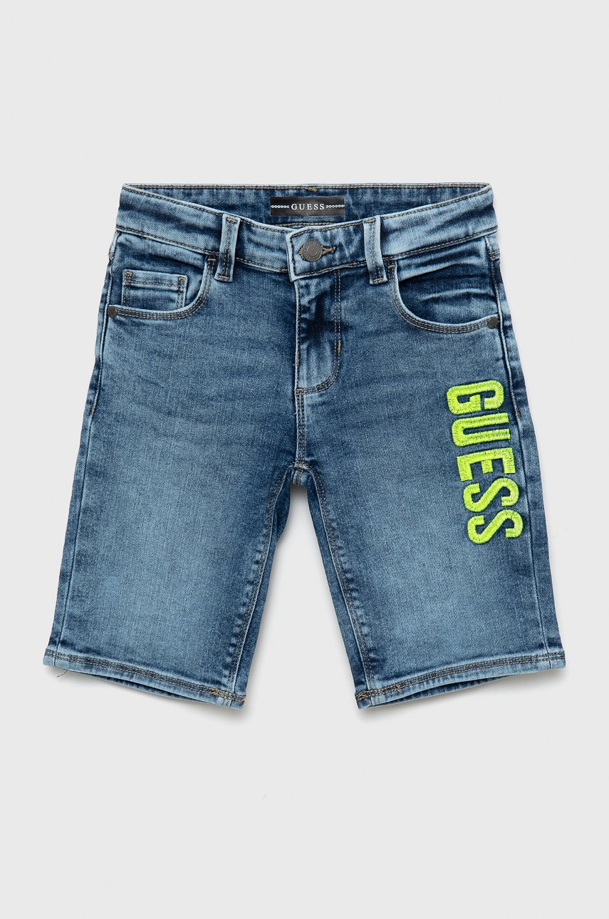 

Детски дънков къс панталон Guess с регулируема талия, Син