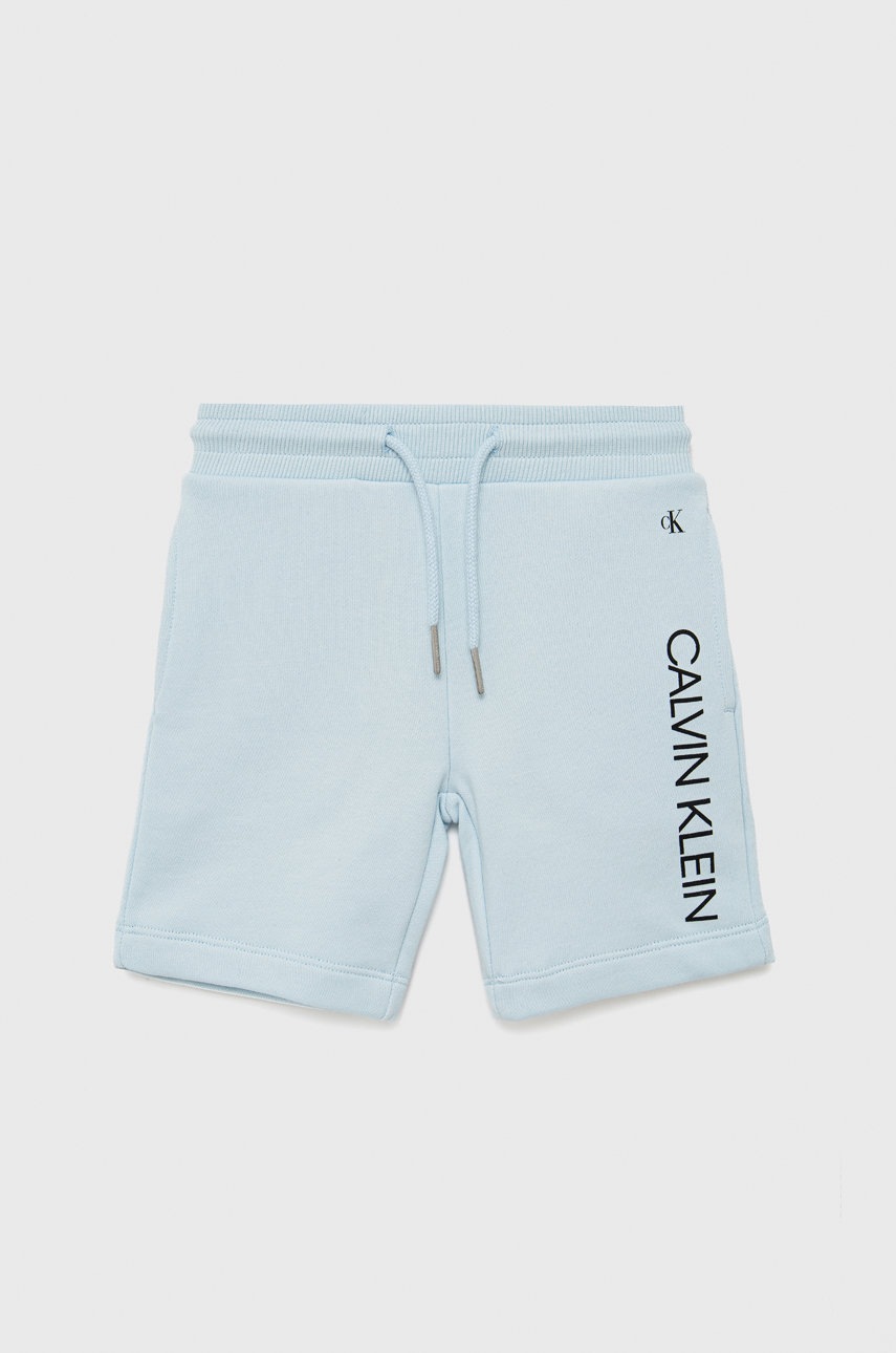 

Детски памучен къс панталон Calvin Klein Jeans с регулируема талия, Син