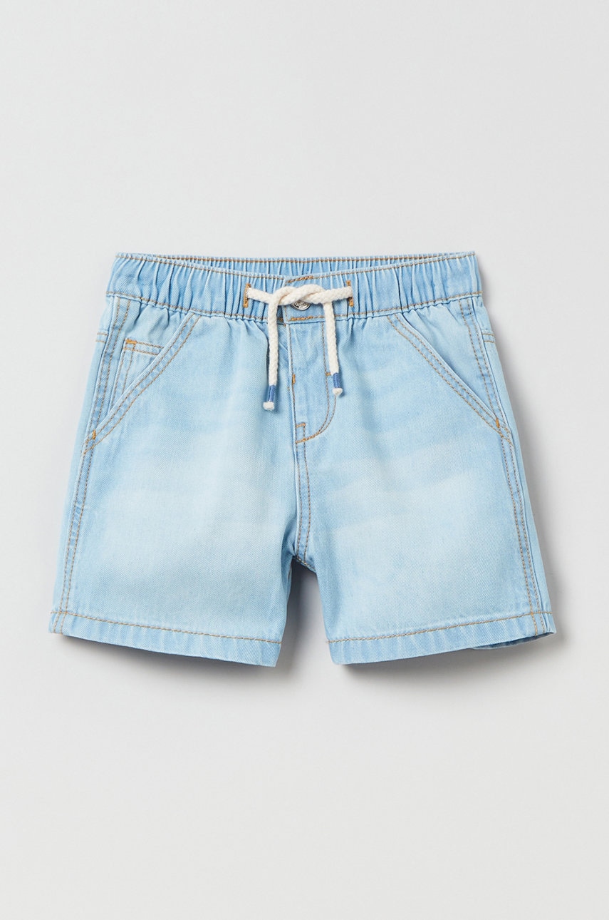 OVS pantaloni scurti din denim pentru copii culoarea gri, talie reglabila