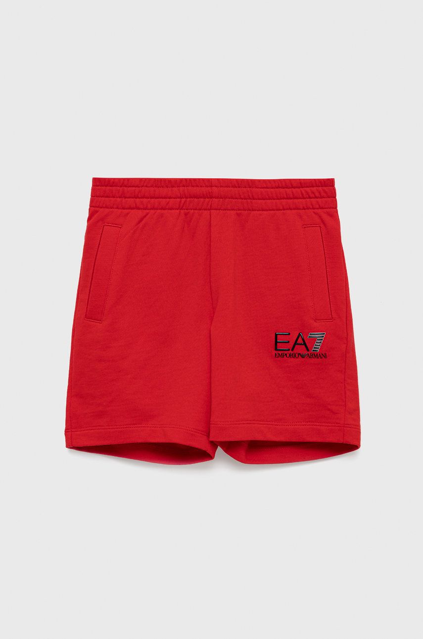 EA7 Emporio Armani szorty bawełniane dziecięce kolor czerwony regulowana talia