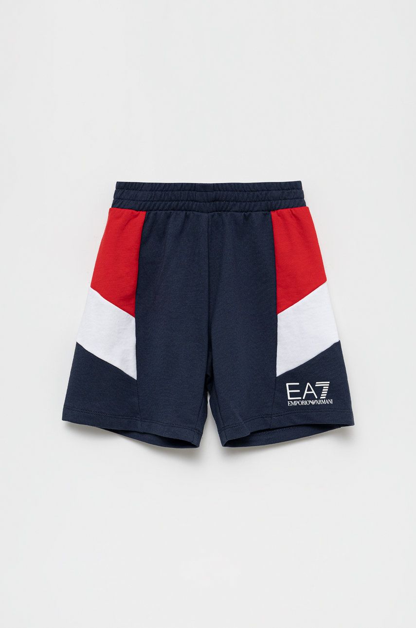 E-shop Dětské bavlněné šortky EA7 Emporio Armani tmavomodrá barva,