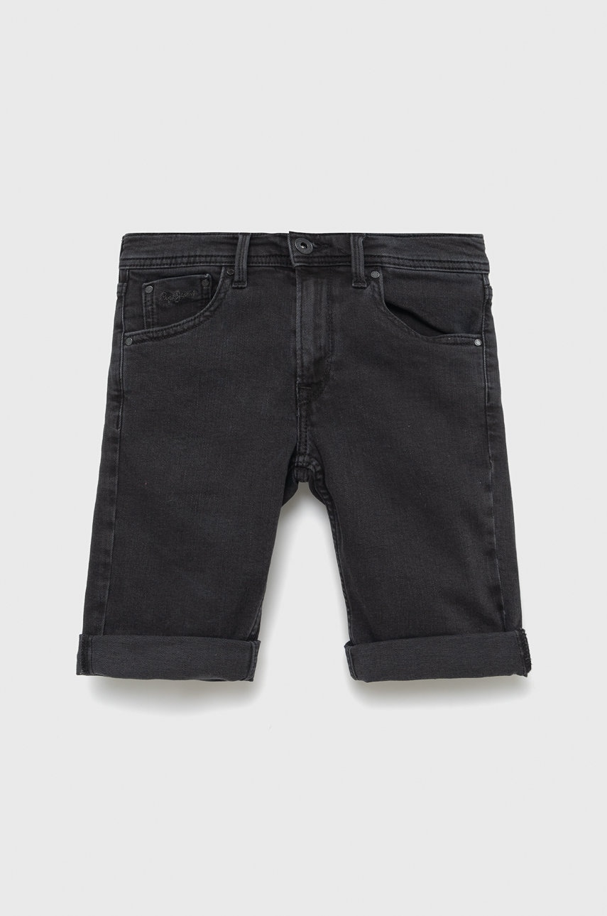 Pepe Jeans pantaloni scurti din denim pentru copii culoarea negru, talie reglabila