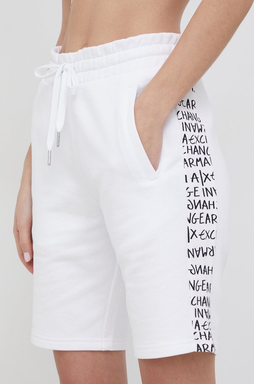 Armani Exchange Szorty bawełniane damskie kolor biały z aplikacją medium waist