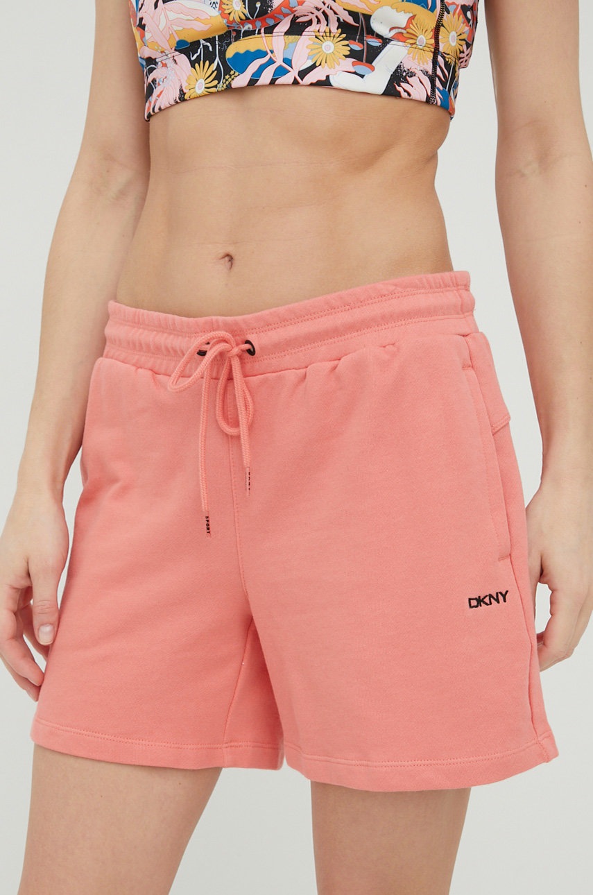 

Хлопковые шорты Dkny женские цвет розовый однотонные средняя посадка