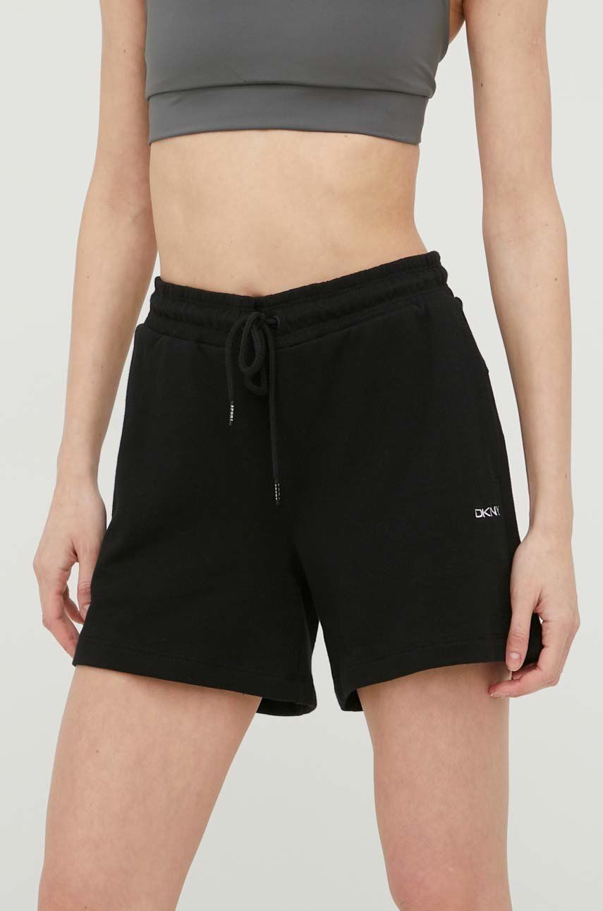Dkny pantaloni scurti din bumbac femei, culoarea negru, neted, medium waist 2022 ❤️ Pret Super answear imagine noua 2022