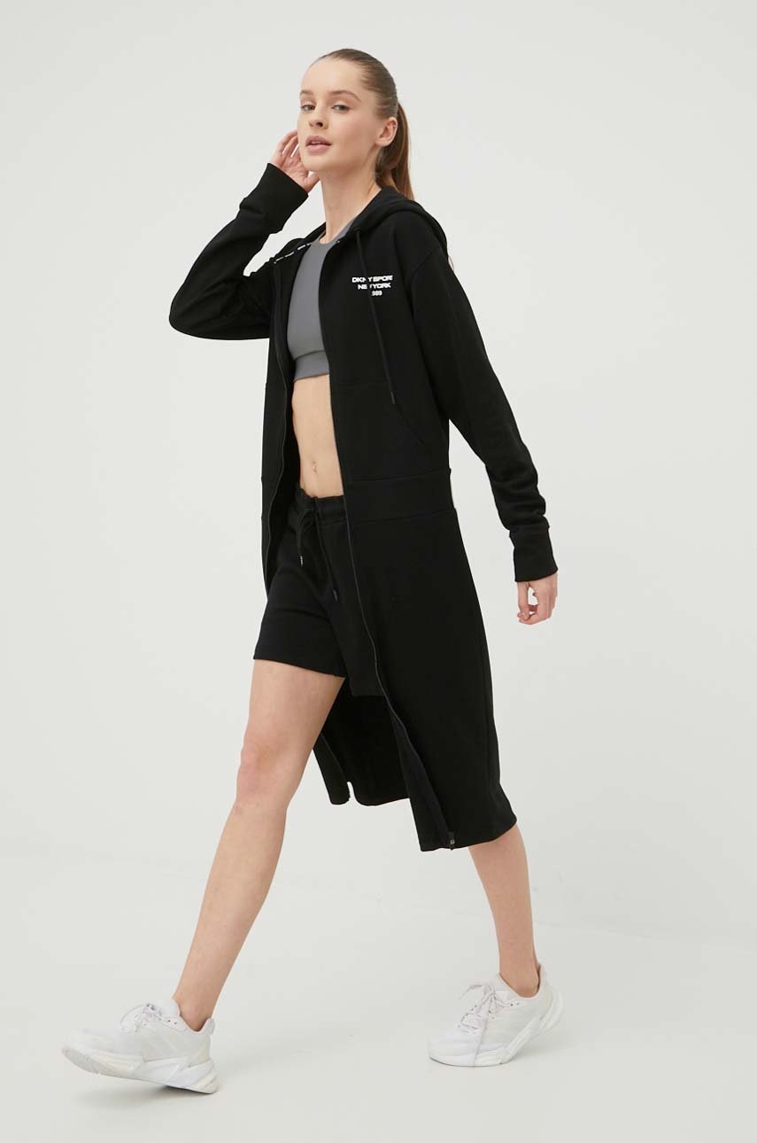 

Бавовняні шорти Dkny жіночі колір чорний однотонні середня посадка