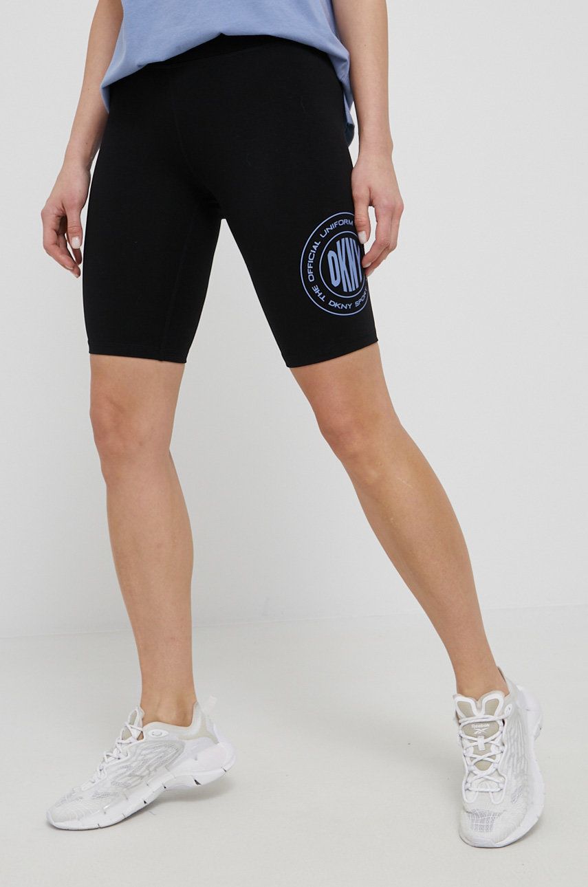 Dkny pantaloni scurti femei, culoarea negru, cu imprimeu, high waist 2023 ❤️ Pret Super answear imagine noua 2022