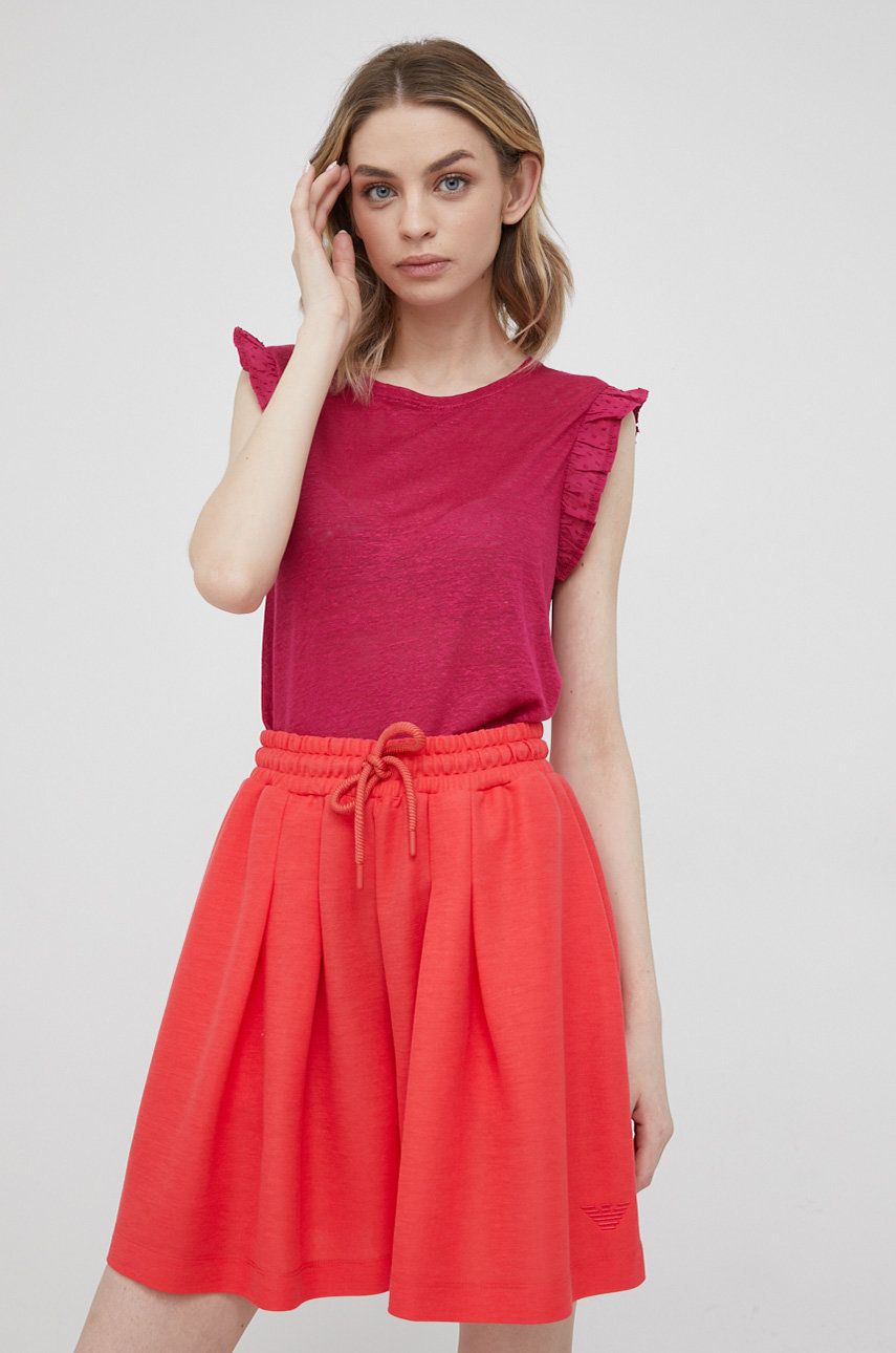E-shop Kraťasy Emporio Armani dámské, červená barva, hladké, high waist