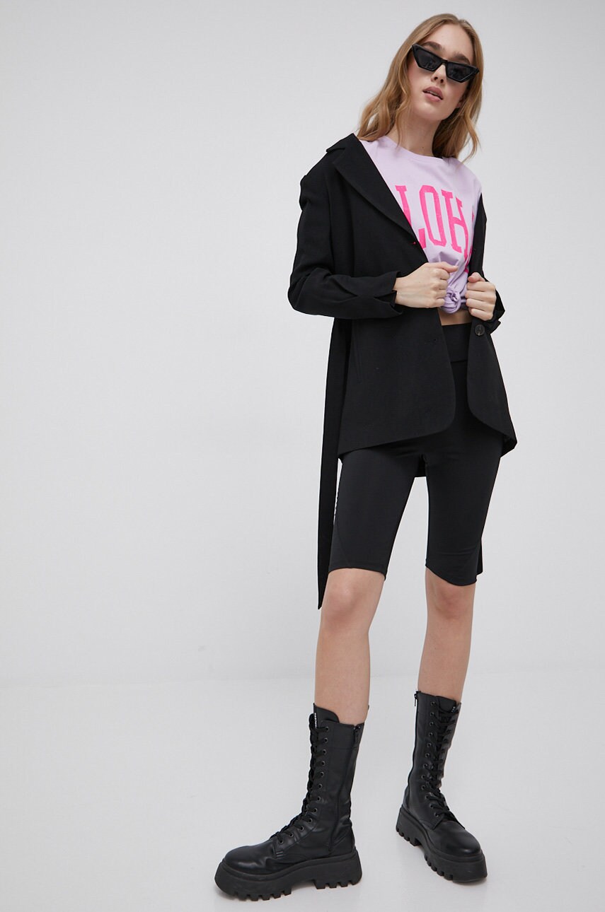 Noisy may pantaloni scurti femei, culoarea negru, neted, high waist