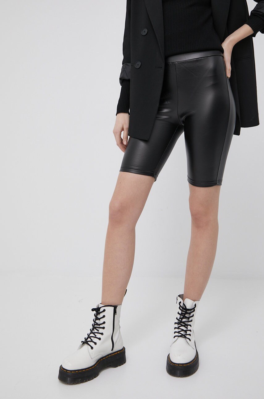 Jdy pantaloni scurti femei, culoarea negru, neted, high waist