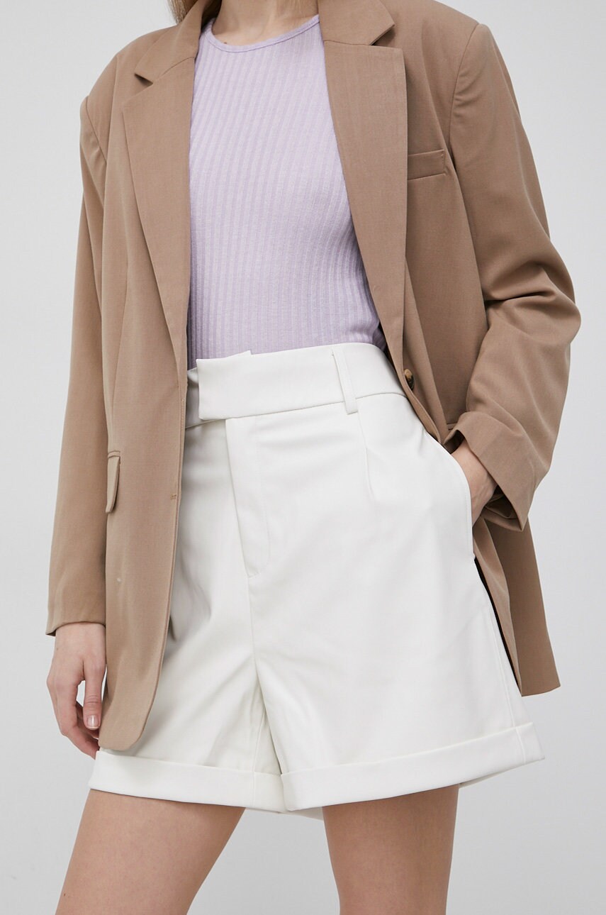 Only pantaloni scurti femei, culoarea alb, neted, high waist