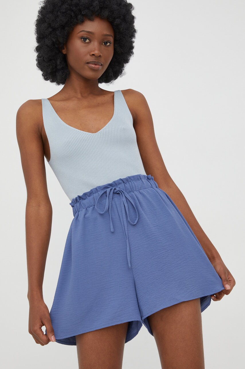 Only pantaloni scurti femei, culoarea violet, neted, high waist