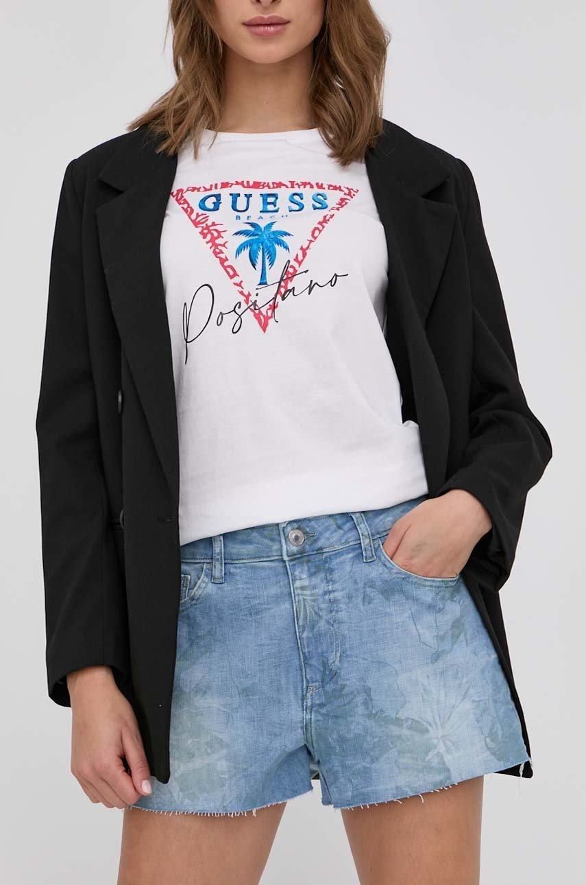

Дънкови къси панталони Guess дамско с висока талия, Син