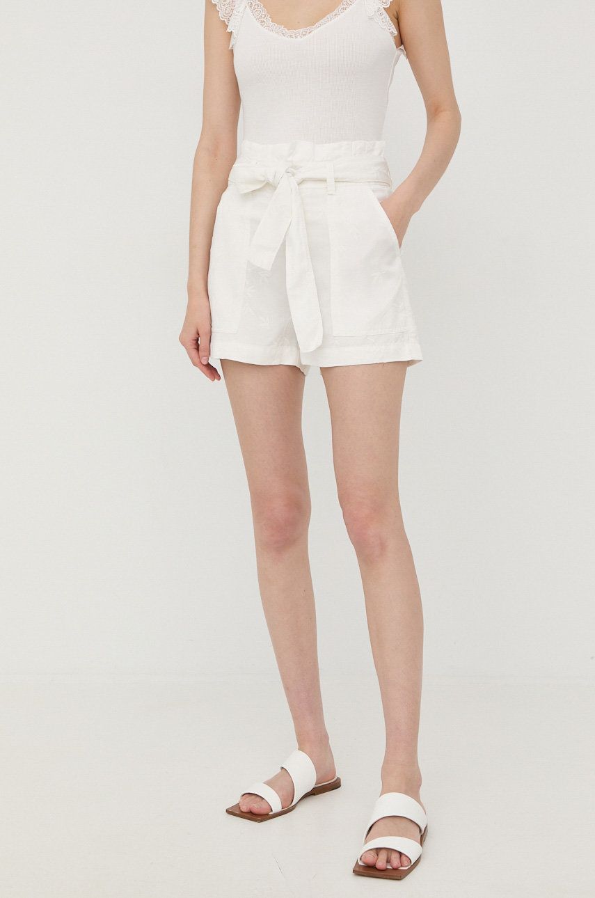 E-shop Kraťasy Guess dámské, bílá barva, vzorované, high waist