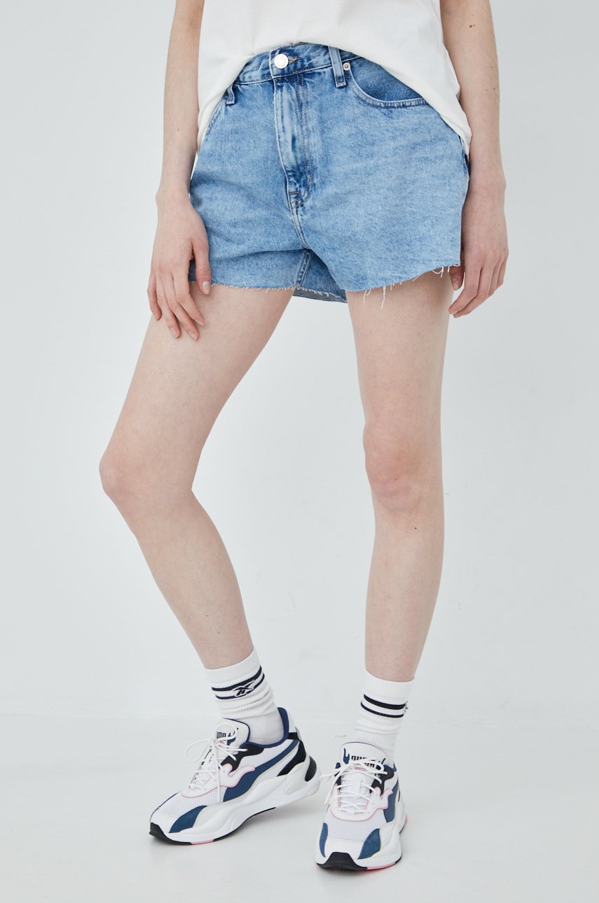 

Дънкови къси панталони от памук Tommy Jeans Bf0012 с изчистен дизайн с висока талия, Син