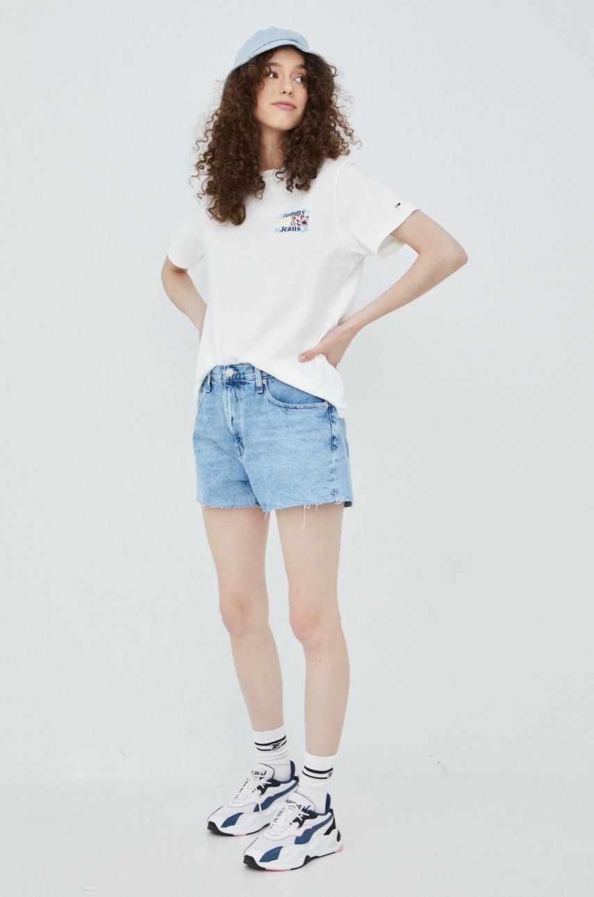 

Хлопковые джинсовые шорты Tommy Jeans женские однотонные высокая посадка