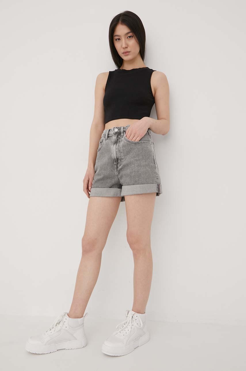 

Джинсовые шорты Tommy Jeans Bf6172 женские цвет серый однотонные высокая посадка