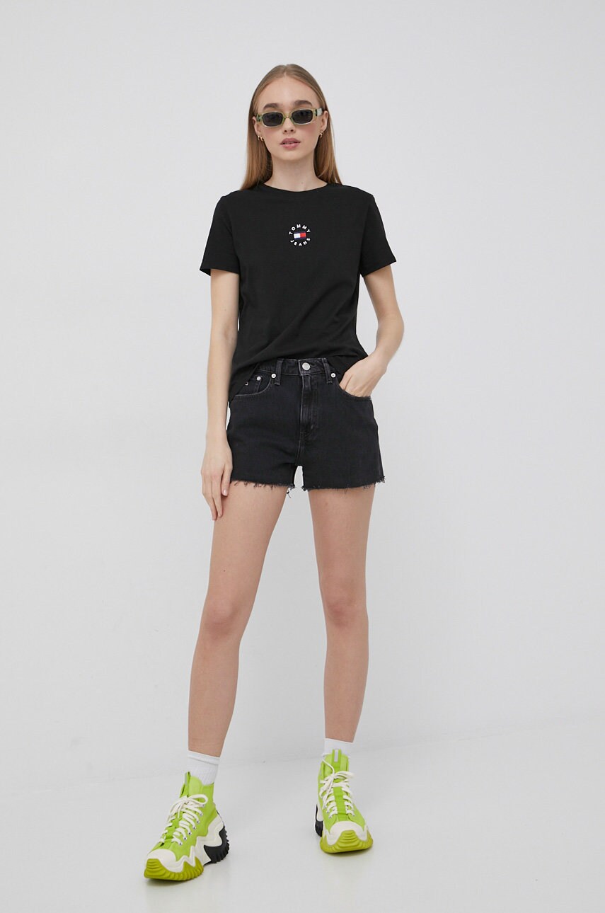 

Джинсові шорти Tommy Jeans Bf0183 жіночі колір чорний однотонні висока посадка