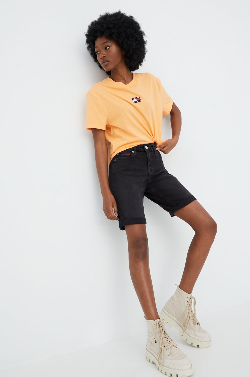 

Джинсовые шорты Tommy Jeans Bf0281 женские цвет чёрный однотонные средняя посадка