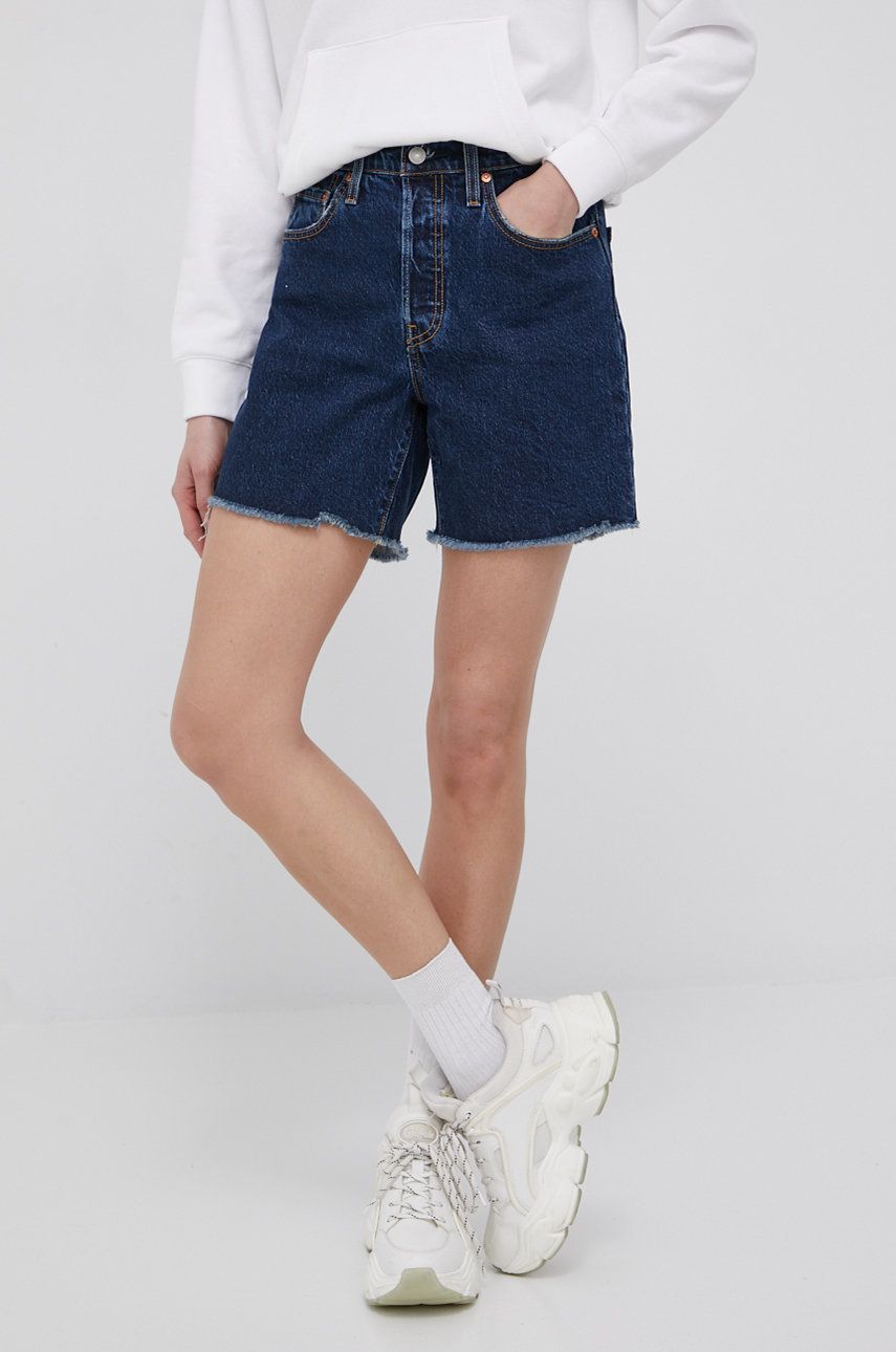 Levi's Pantaloni Scurti Jeans Femei, Culoarea Albastru Marin, High Waist