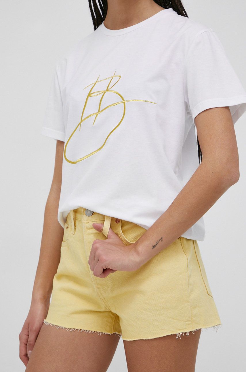 Džínové šortky Levi′s dámské, žlutá barva, hladké, high waist - žlutá -  100% Bavlna