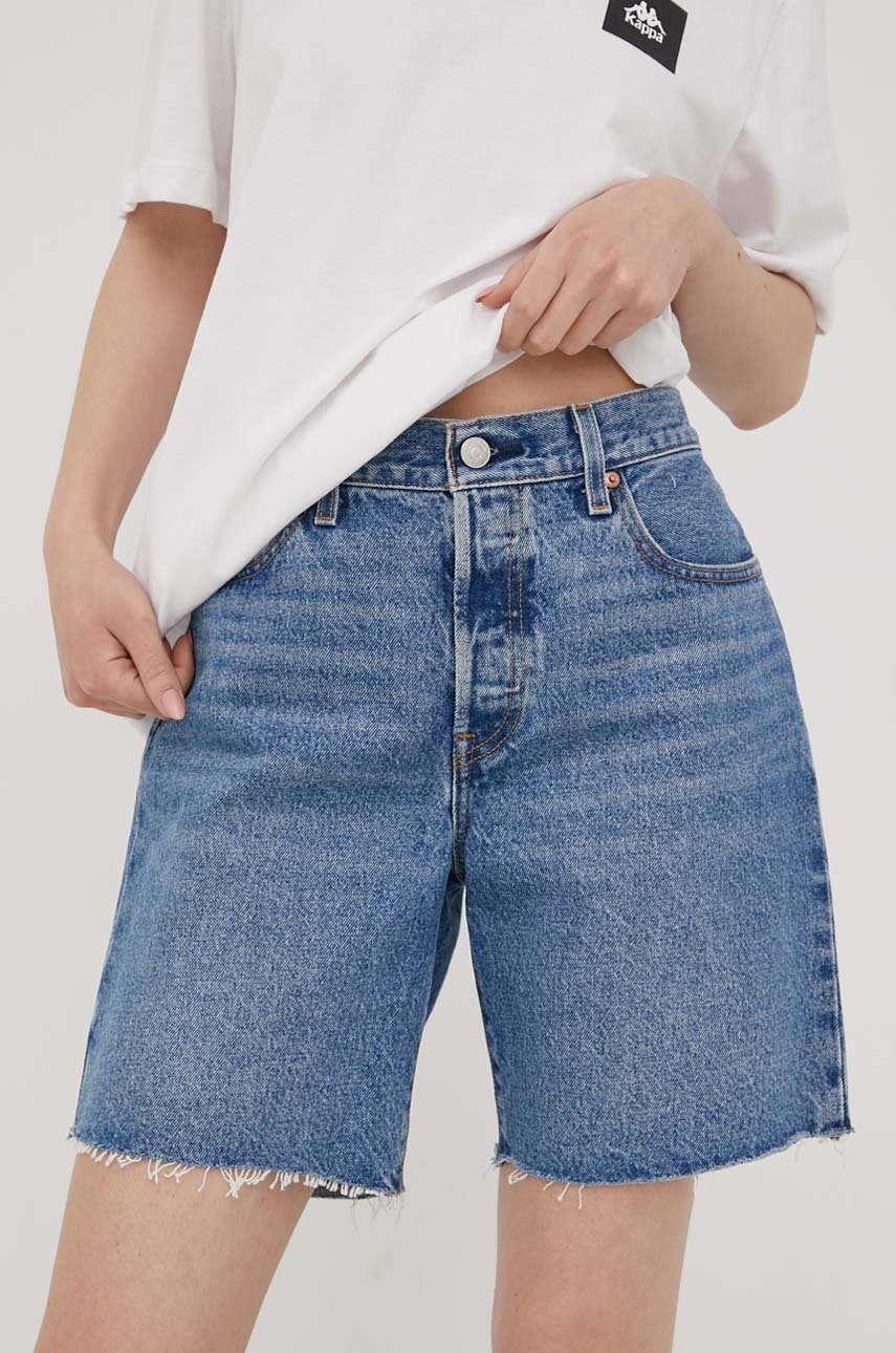 

Дънкови къси панталони Levi's с изчистен дизайн с висока талия, Син