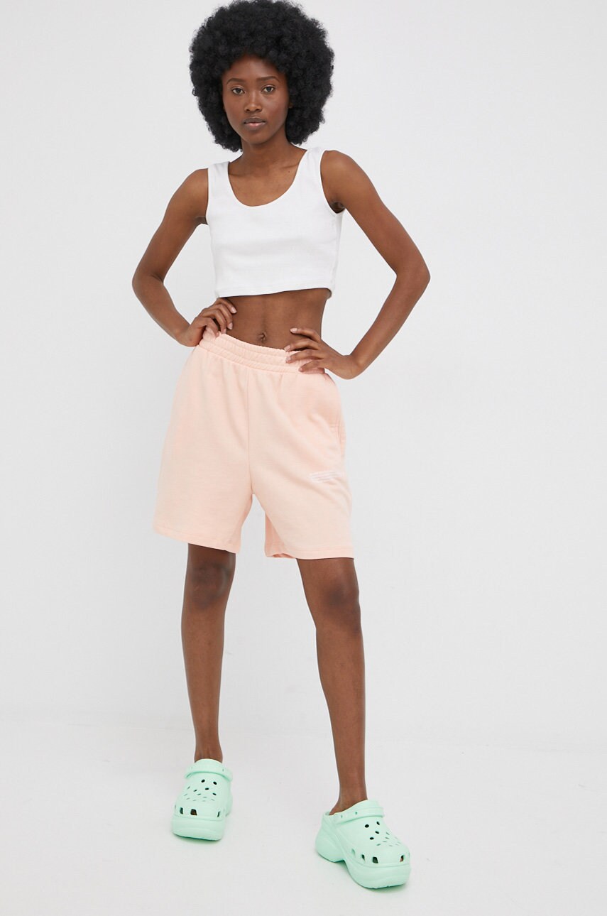 Only pantaloni scurti din bumbac femei, culoarea roz, neted, high waist