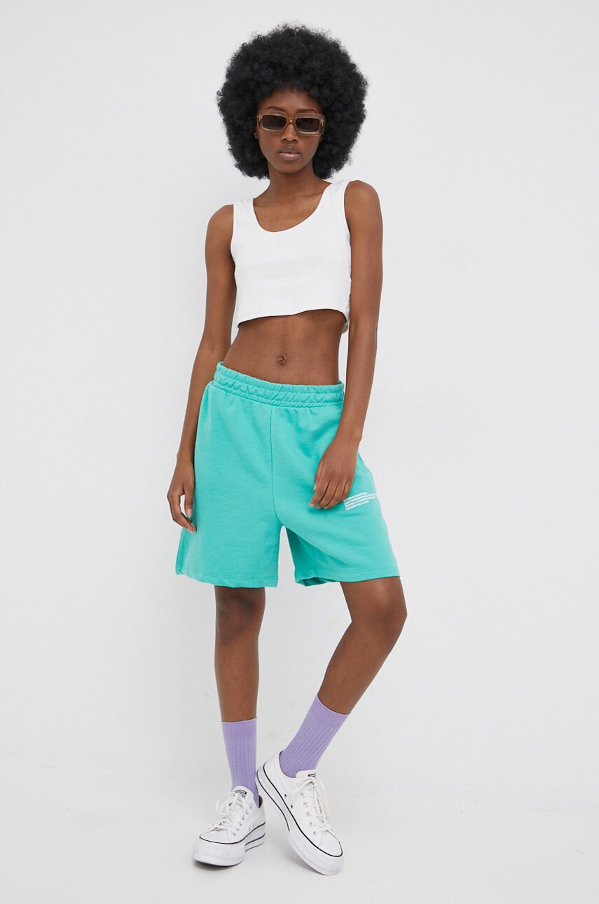 Only pantaloni scurti din bumbac femei, culoarea verde, neted, high waist