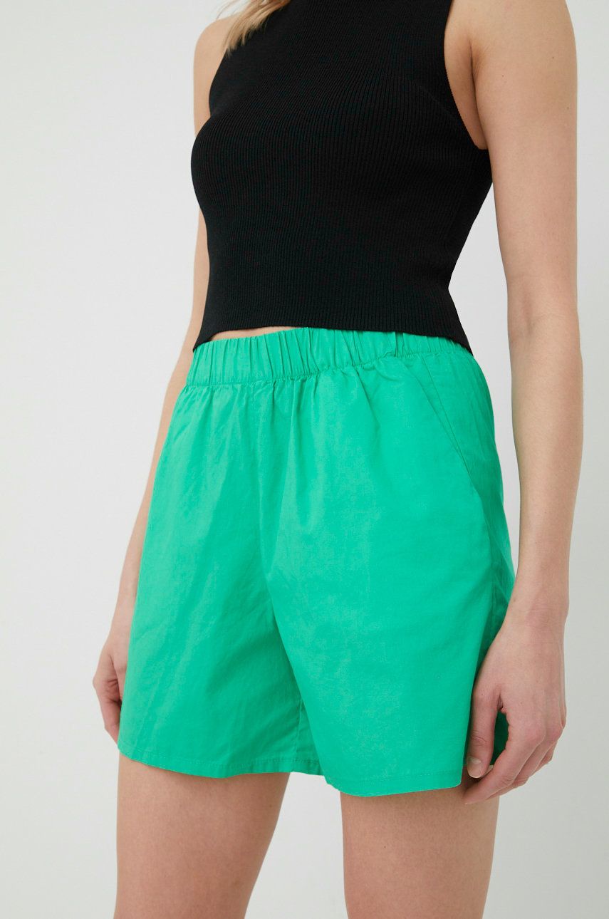 Bavlněné šortky Noisy May dámské, zelená barva, hladké, high waist - zelená -  100% Bavlna