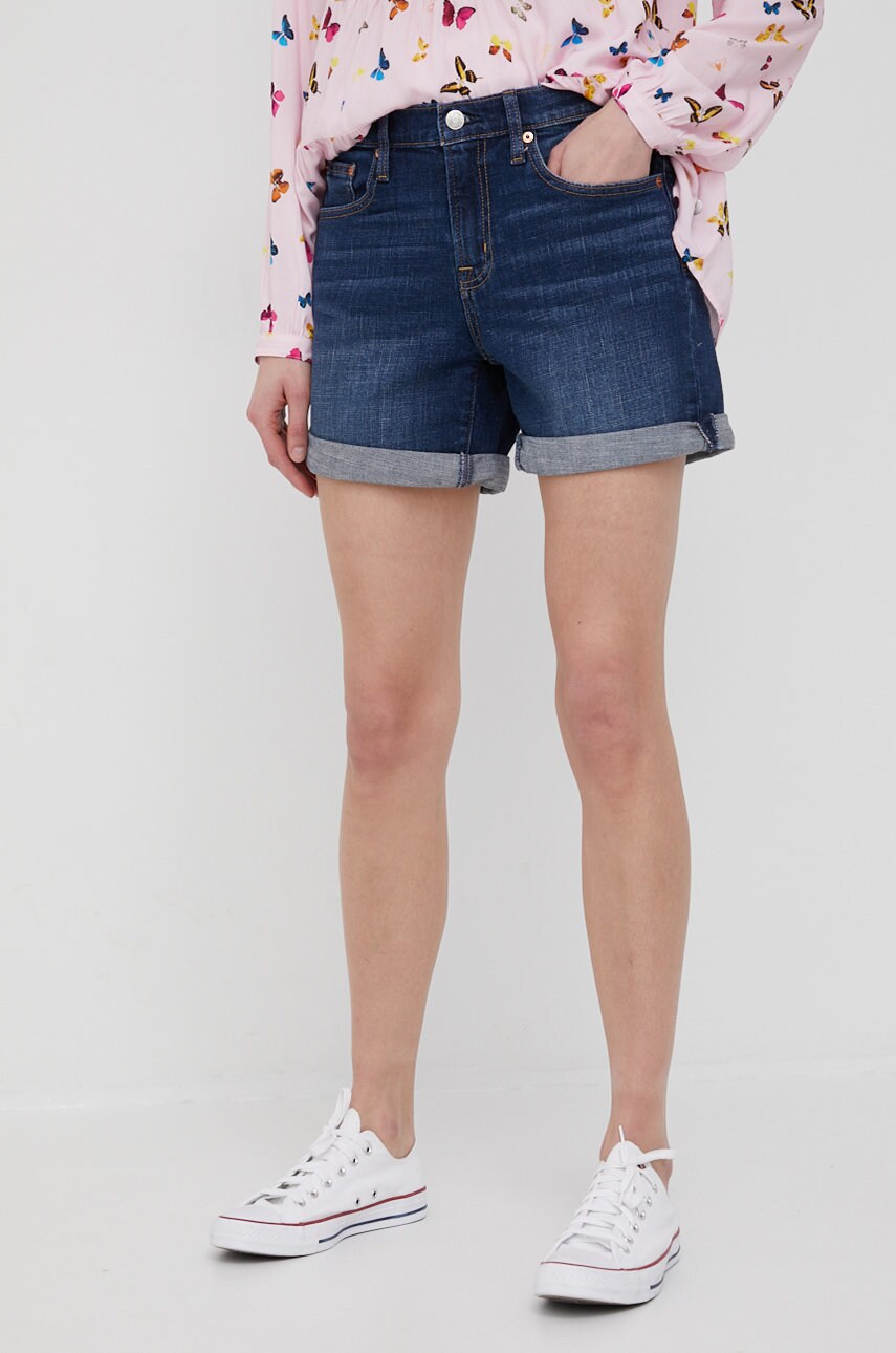 Gap pantaloni scurti jeans femei, culoarea albastru marin, medium waist
