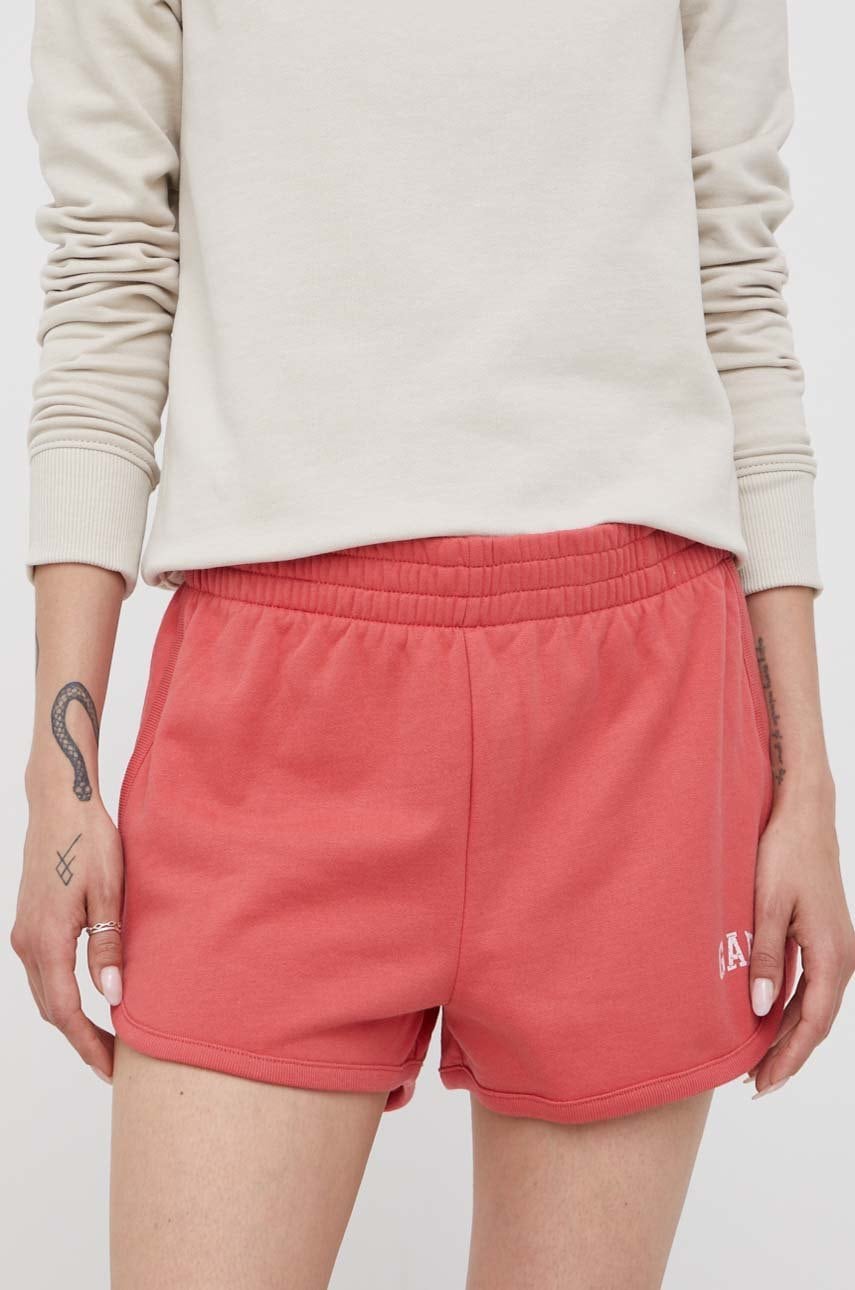 GAP pantaloni scurti femei, culoarea roz, neted, high waist