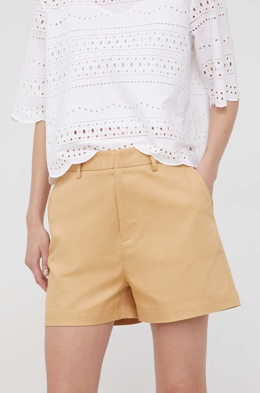 Scotch & soda pantaloni scurti femei, culoarea bej, neted, high waist