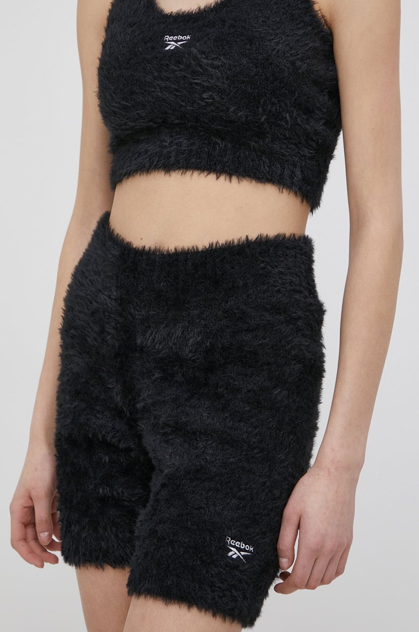 Reebok classic pantaloni scurti femei, culoarea negru, neted, high waist